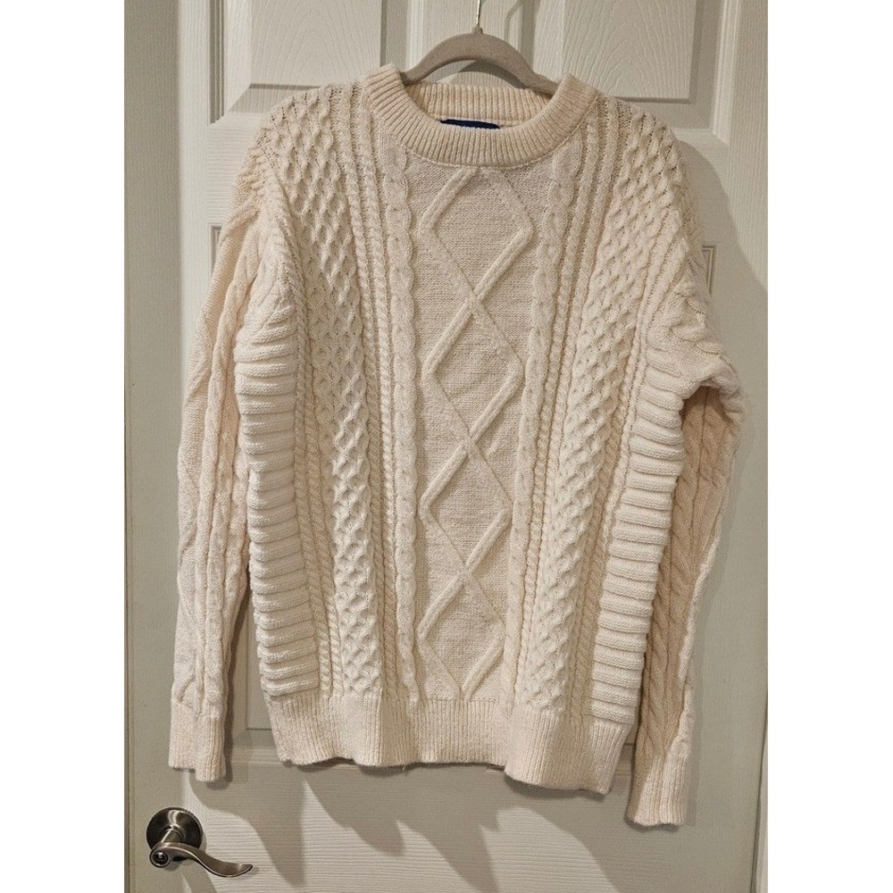 Aelfric Eden Cable Knit Sweater Large Cream Oversized‎ Chunky Fisherman Pullover